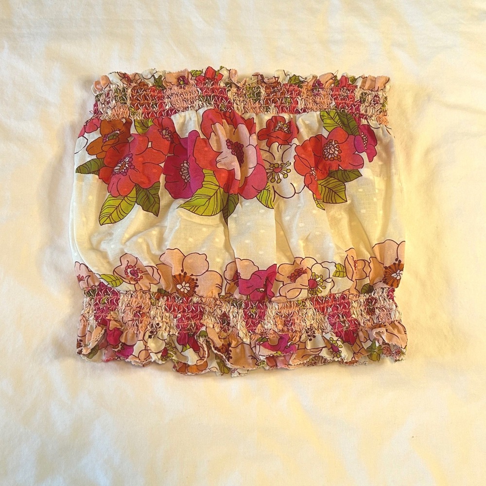 Love The Label Cornelia Floral Tube Top‎ Pink Orange Strapless Crop Medium